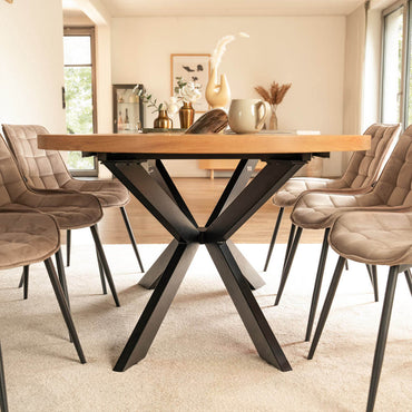 Home Deluxe Essgruppe Rund Ausziehbar AVENTURA inkl. Sternfuß - 120-160 x 120 cm Light Oak 4 Stühle Creme