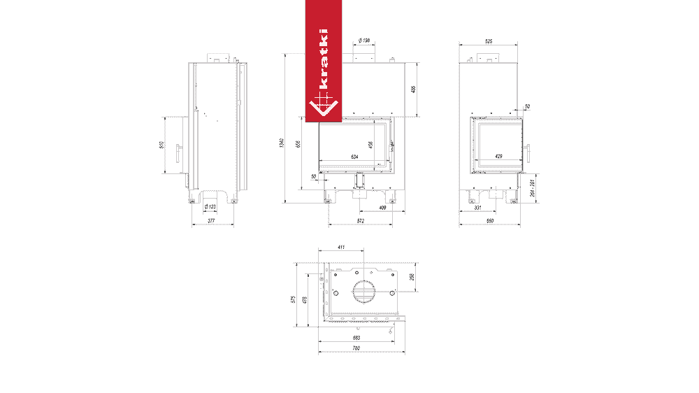 Kratki Wasserführender Kamineinsatz KRATKI MBZ links 13 kW Ø 200
