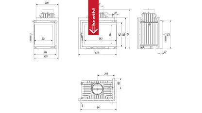 Kratki Kamineinsatz Gusseisen KRATKI SIMPLE rechts 8 kW Ø 200