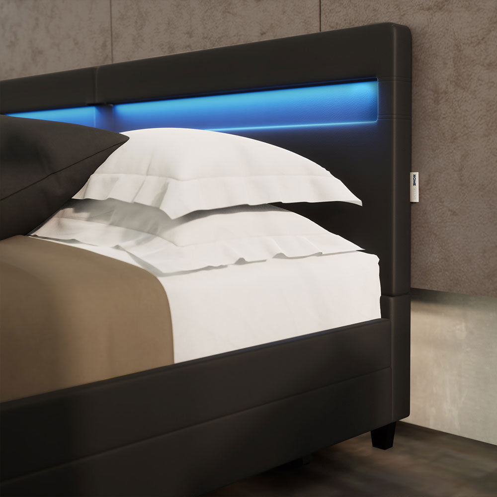 Home Deluxe LED Bett mit Schubladen NUBE - 200 x 200 cm ohne Matratze Schwarz
