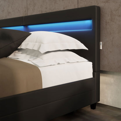 Home Deluxe LED Bett mit Schubladen NUBE - 200 x 200 cm mit Matratze Schwarz
