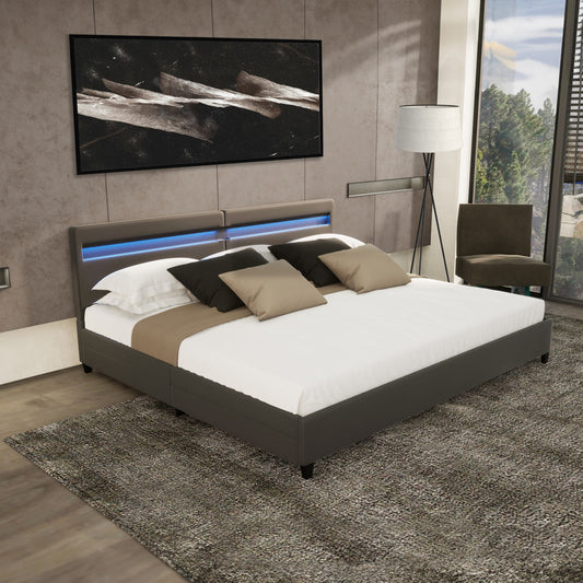 Home Deluxe LED Bett mit Schubladen NUBE - 200 x 200 cm mit Matratze Dunkelgrau