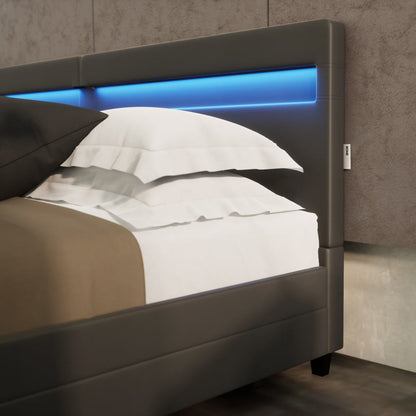 Home Deluxe LED Bett mit Schubladen NUBE - 200 x 200 cm ohne Matratze Dunkelgrau