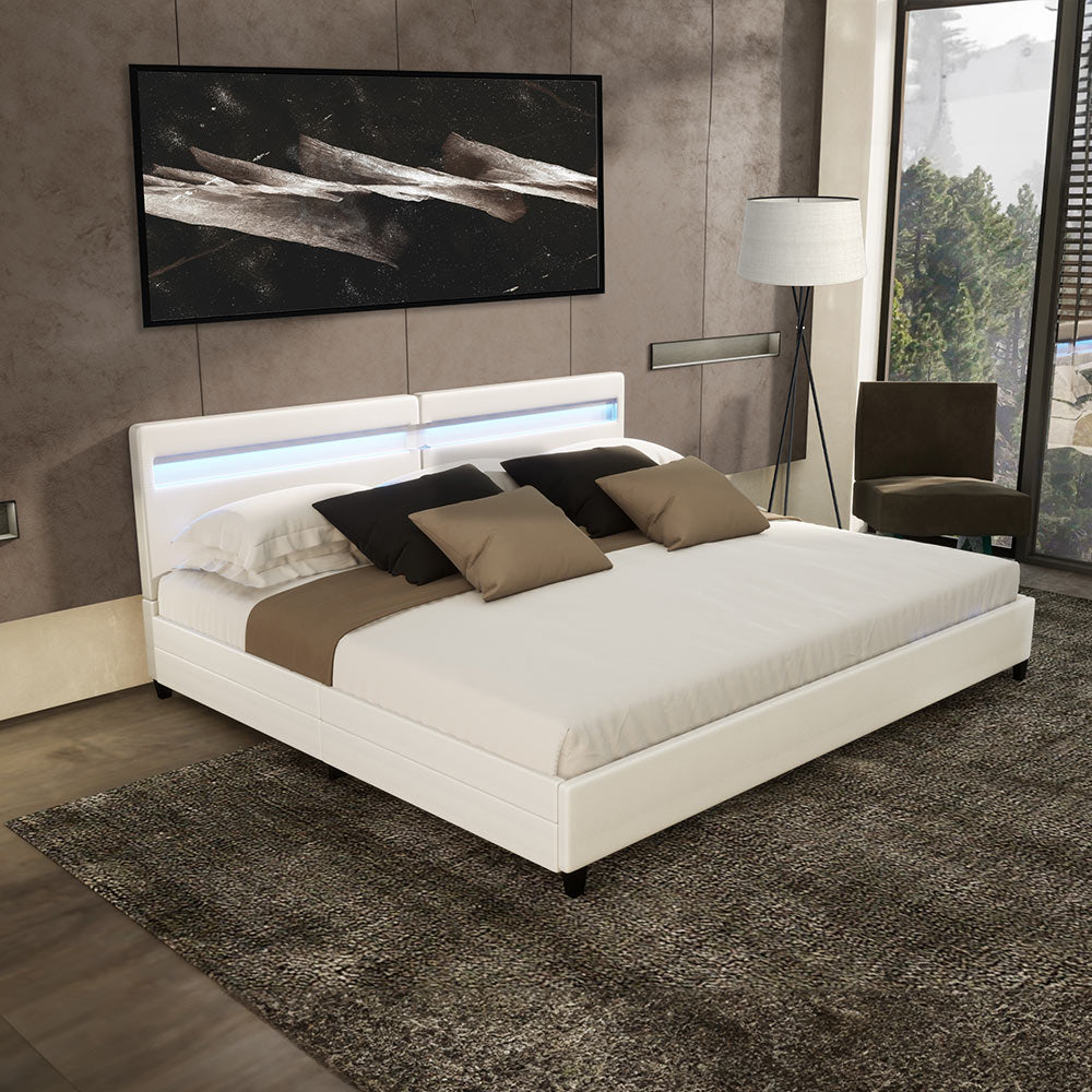 Home Deluxe LED Bett mit Schubladen NUBE - 200 x 200 cm mit Matratze Weiß