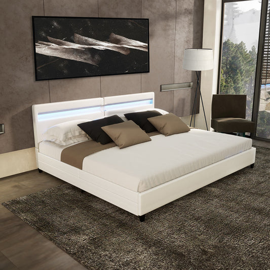 Home Deluxe LED Bett mit Schubladen NUBE - 200 x 200 cm ohne Matratze Weiß