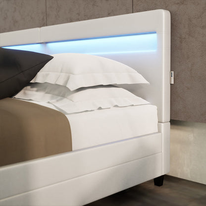 Home Deluxe LED Bett mit Schubladen NUBE - 200 x 200 cm mit Matratze Weiß