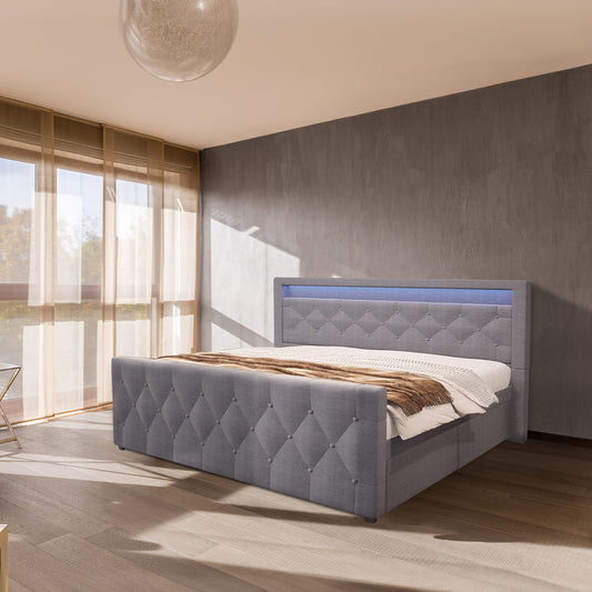 Home Deluxe Polsterbett inkl. Matratze und Topper VELARA - 140 x 200 cm Dunkelgrau