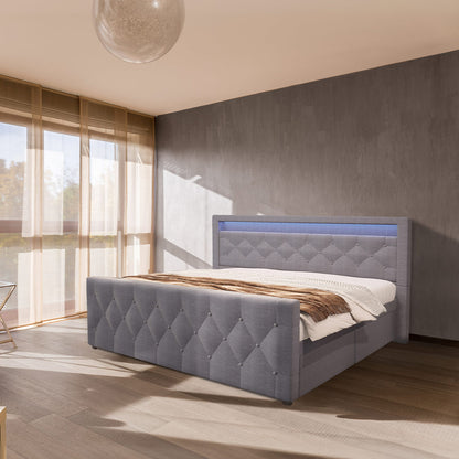 Home Deluxe Polsterbett inkl. Matratze und Topper VELARA - 140 x 200 cm Dunkelgrau