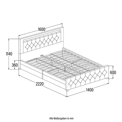 Home Deluxe Polsterbett inkl. Matratze und Topper VELARA - 140 x 200 cm Dunkelgrau