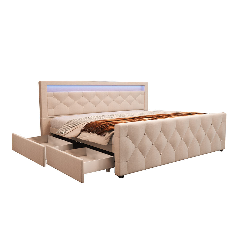 Home Deluxe Polsterbett inkl. Matratze und Topper VELARA - 140 x 200 cm Beige