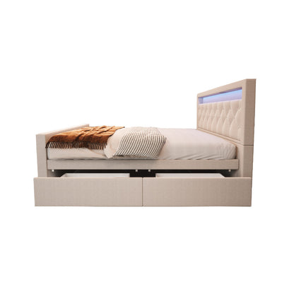 Home Deluxe Polsterbett inkl. Matratze und Topper VELARA - 140 x 200 cm Beige