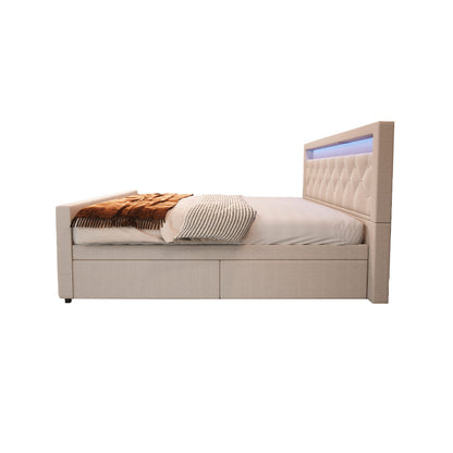 Home Deluxe Polsterbett inkl. Matratze und Topper VELARA - 180 x 200 cm Beige