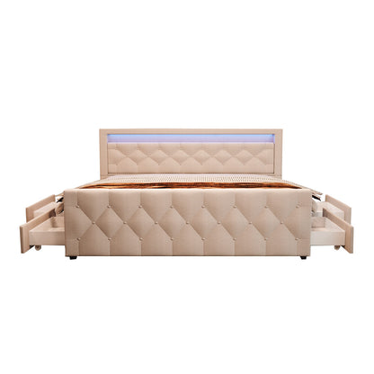 Home Deluxe Polsterbett inkl. Matratze und Topper VELARA - 180 x 200 cm Beige