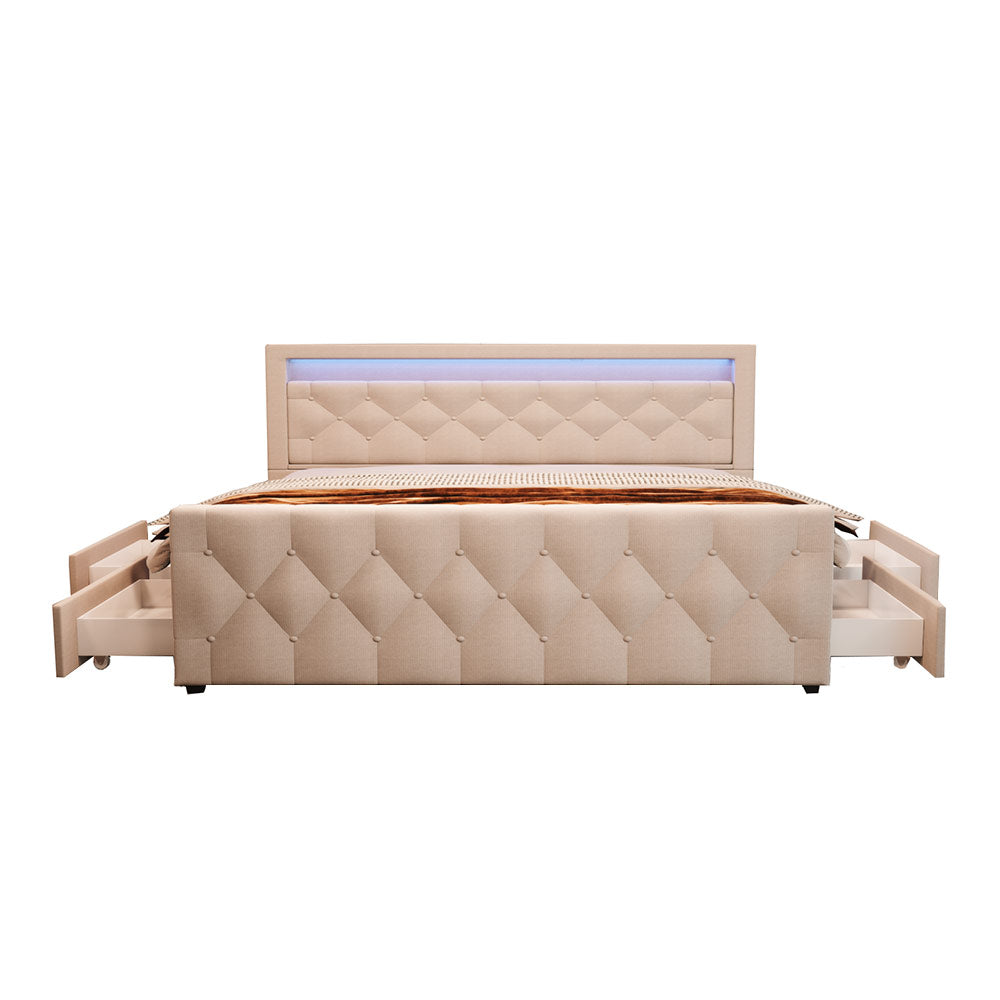 Home Deluxe Polsterbett inkl. Matratze und Topper VELARA - 180 x 200 cm Beige