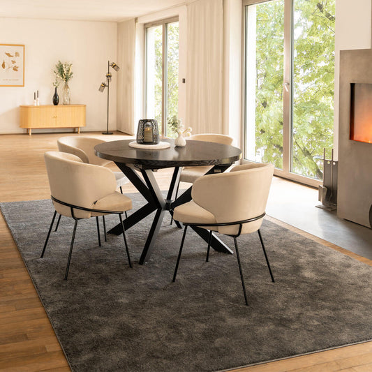 Home Deluxe Essgruppe Rund Ausziehbar AVENTURA inkl. Sternfuß - 120-160 x 120 cm Dark Oak 4 Stühle