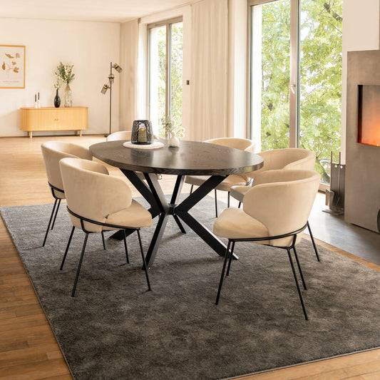 Home Deluxe Essgruppe Rund Ausziehbar AVENTURA inkl. Sternfuß - 120-160 x 120 cm Dark Oak 6 Stühle