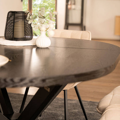 Home Deluxe Essgruppe Rund Ausziehbar AVENTURA inkl. Sternfuß - 120-160 x 120 cm Dark Oak 6 Stühle Grau