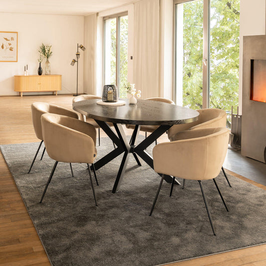 Home Deluxe Essgruppe Rund Ausziehbar AVENTURA inkl. Sternfuß - 120-160 x 120 cm Dark Oak 6 Stühle