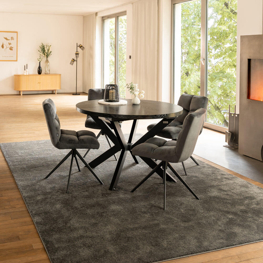 Home Deluxe Essgruppe Rund Ausziehbar AVENTURA inkl. Sternfuß - 120-160x 120 cm Dark Oak 4 Stühle