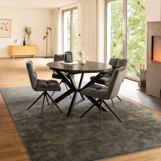 Home Deluxe Essgruppe Rund Ausziehbar AVENTURA inkl. Sternfuß - 120-160x 120 cm Dark Oak 4 Stühle