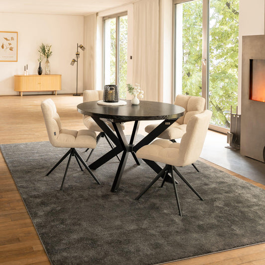 Home Deluxe Essgruppe Rund Ausziehbar AVENTURA inkl. Sternfuß - 120-160 x 120 cm Dark Oak 4 Stühle Creme