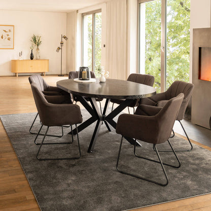 Home Deluxe Essgruppe Rund Ausziehbar AVENTURA inkl. Sternfuß - 120-160 x 120 cm Dark Oak 6 Stühle