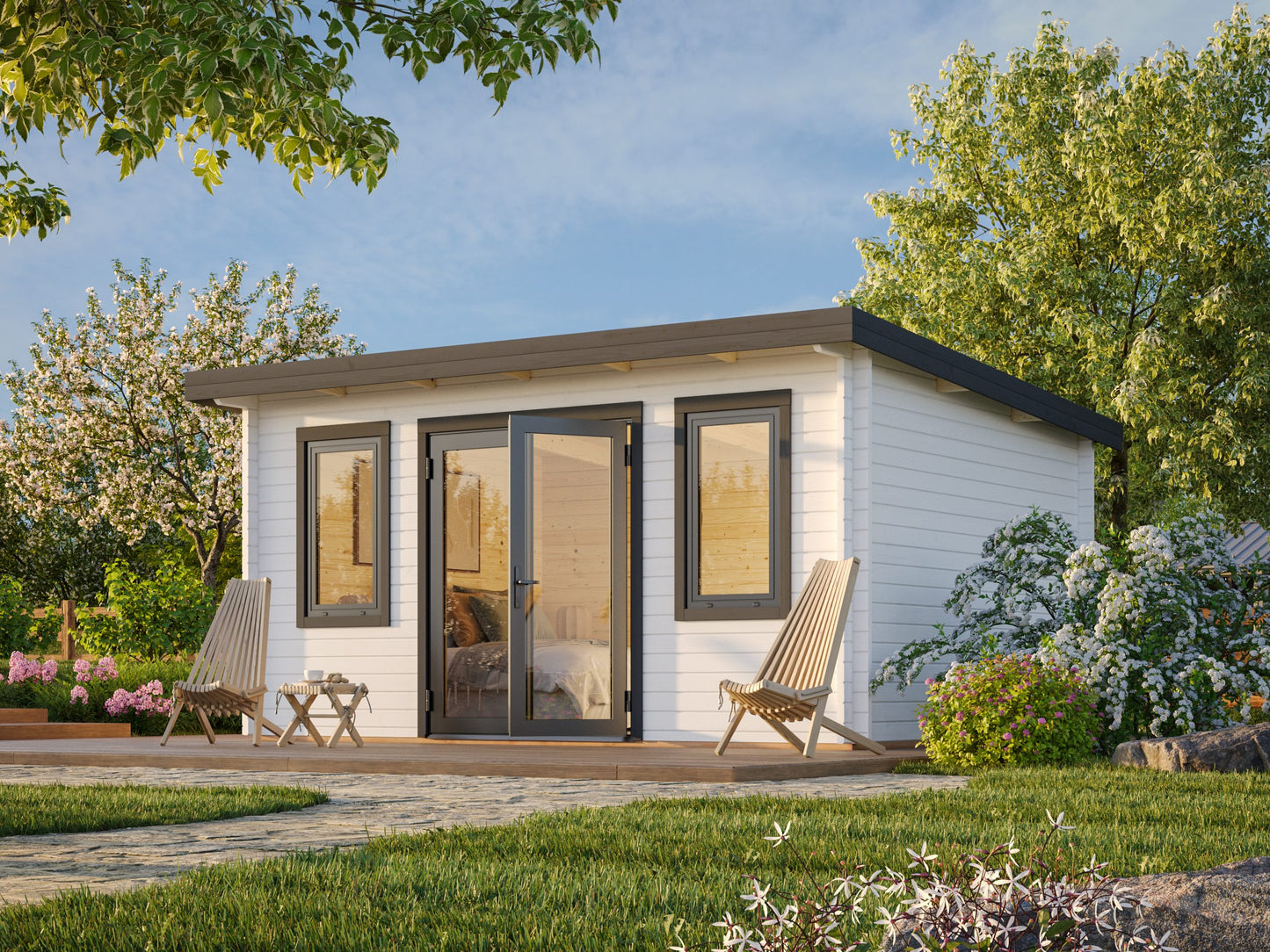 Palmako Lisandra 14,2 m2 - Lackiert weiß RAL9016 + anthrazit RAL7016