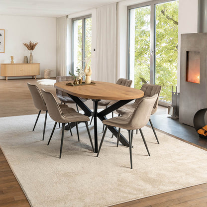 Home Deluxe Essgruppe Oval Ausziehbar inkl. Sternfuß - 160 x 100 cm Light Oak 6 Stühle Hellbraun