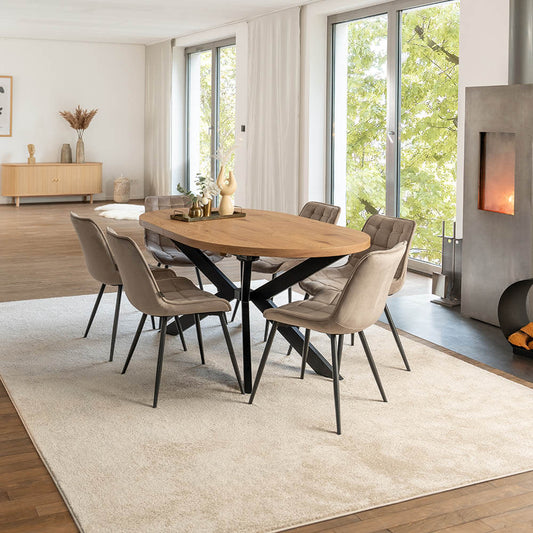Home Deluxe Essgruppe Oval Ausziehbar inkl. Sternfuß - 160 x 100 cm Light Oak 6 Stühle Hellbraun