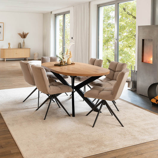 Home Deluxe Essgruppe Oval Ausziehbar inkl. Sternfuß - 160 x 100 cm Light Oak 6 Stühle Hellbraun