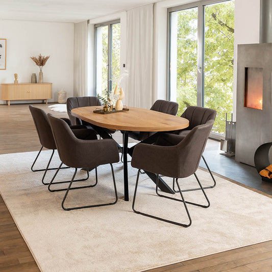 Home Deluxe Essgruppe Oval Ausziehbar inkl. Sternfuß - 160 x 100 cm Light Oak 6 Stühle Anthrazit