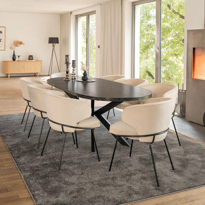 Home Deluxe Essgruppe Oval Ausziehbar inkl. Sternfuß - 160 x 100 cm Dark Oak 8 Stühle Beige