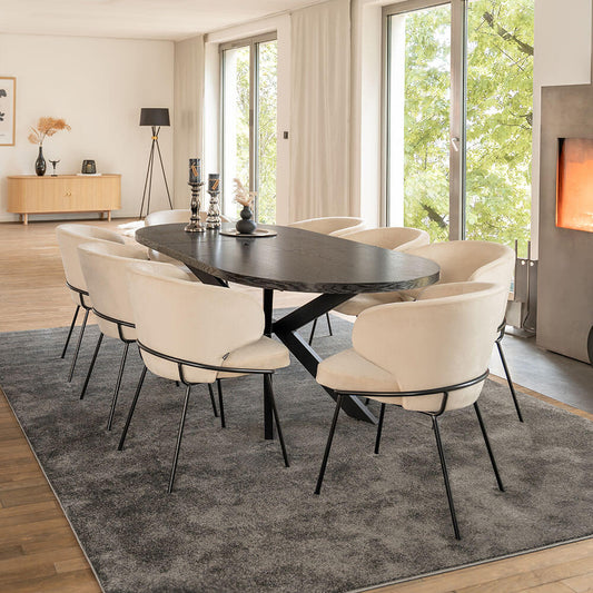Home Deluxe Essgruppe Oval Ausziehbar inkl. Sternfuß - 160 x 100 cm Dark Oak 8 Stühle Beige