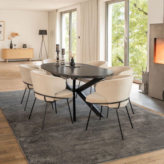Home Deluxe Essgruppe Oval Ausziehbar inkl. Sternfuß - 160 x 100 cm Dark Oak 6 Stühle Beige