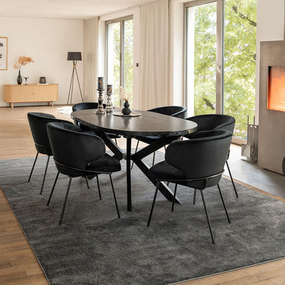 Home Deluxe Essgruppe Oval Ausziehbar inkl. Sternfuß - 160 x 100 cm Dark Oak 6 Stühle Schwarz