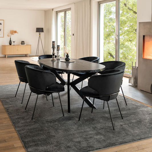 Home Deluxe Essgruppe Oval Ausziehbar inkl. Sternfuß - 160 x 100 cm Dark Oak 6 Stühle Schwarz