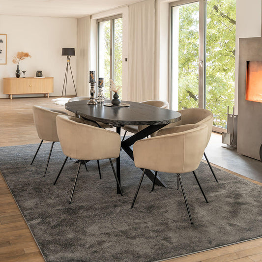 Home Deluxe Essgruppe Oval Ausziehbar inkl. Sternfuß - 160 x 100 cm Dark Oak 6 Stühle Beige