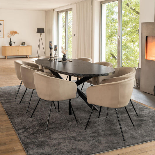 Home Deluxe Essgruppe Oval Ausziehbar inkl. Sternfuß - 160 x 100 cm Dark Oak 8 Stühle Beige