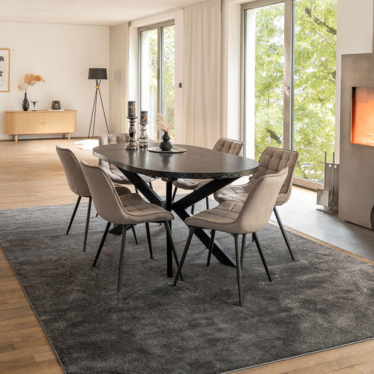 Home Deluxe Essgruppe Oval Ausziehbar inkl. Sternfuß - 160 x 100 cm Dark Oak 6 Stühle Hellbraun