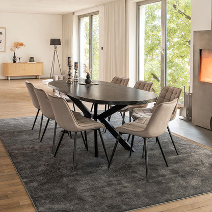 Home Deluxe Essgruppe Oval Ausziehbar inkl. Sternfuß - 160 x 100 cm Dark Oak 8 Stühle Hellbraun