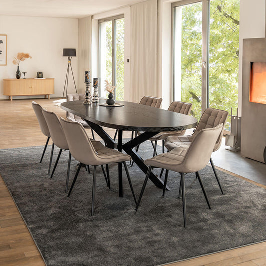Home Deluxe Essgruppe Oval Ausziehbar inkl. Sternfuß - 160 x 100 cm Dark Oak 8 Stühle Hellbraun
