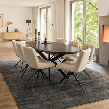 Home Deluxe Essgruppe Oval Ausziehbar inkl. Sternfuß - 160 x 100 cm Dark Oak 8 Stühle Creme