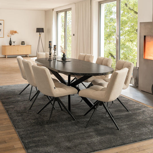 Home Deluxe Essgruppe Oval Ausziehbar inkl. Sternfuß - 160 x 100 cm Dark Oak 8 Stühle Creme