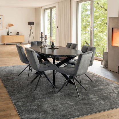Home Deluxe Essgruppe Oval Ausziehbar inkl. Sternfuß - 160 x 100 cm Dark Oak 6 Stühle Hellgrau
