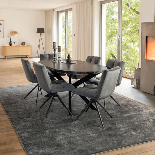 Home Deluxe Essgruppe Oval Ausziehbar inkl. Sternfuß - 160 x 100 cm Dark Oak 6 Stühle Hellgrau