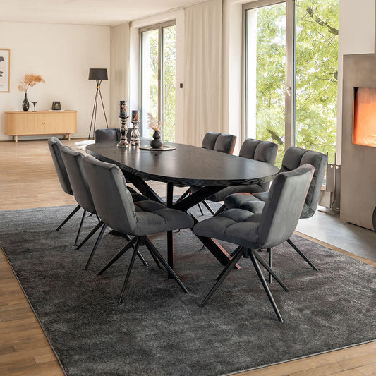 Home Deluxe Essgruppe Oval Ausziehbar inkl. Sternfuß - 160 x 100 cm Dark Oak 8 Stühle Hellgrau