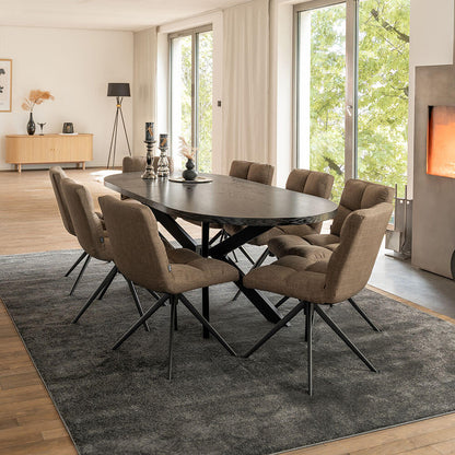 Home Deluxe Essgruppe Oval Ausziehbar inkl. Sternfuß - 160 x 100 cm Dark Oak 8 Stühle Grau / Braun