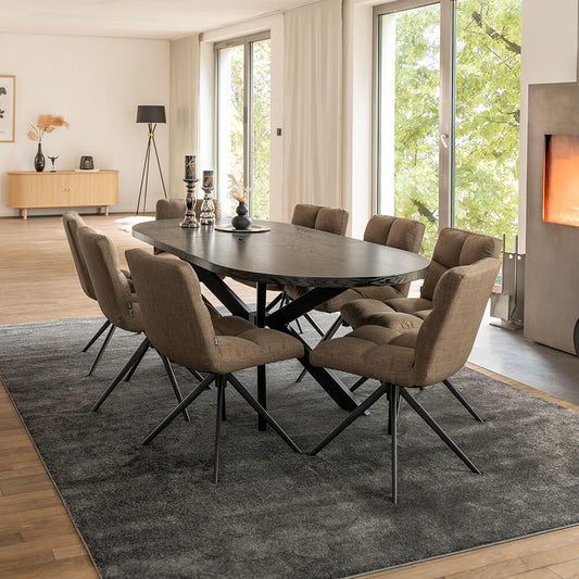 Home Deluxe Essgruppe Oval Ausziehbar inkl. Sternfuß - 160 x 100 cm Dark Oak 8 Stühle Grau / Braun