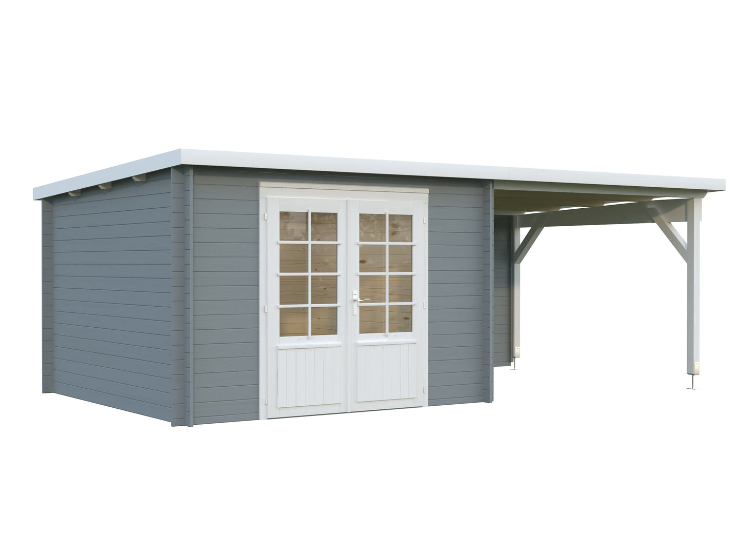 Palmako Ella 8,7+8,2 m2 - Lackiert hellgrau RAL7042 + weiß RAL9016