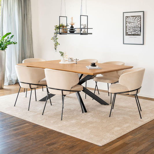 Home Deluxe Essgruppe Eckig AVENCIA inkl. Sternfuß - 200 x 120 cm Light Oak 6 Stühle